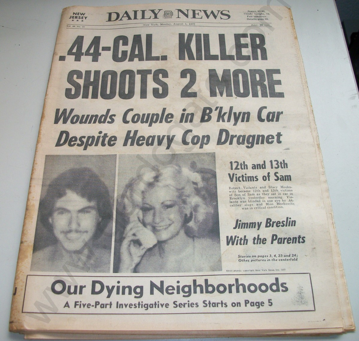 Daily News - Monday, August 1, 1977 - Son of Sam Serial Killer