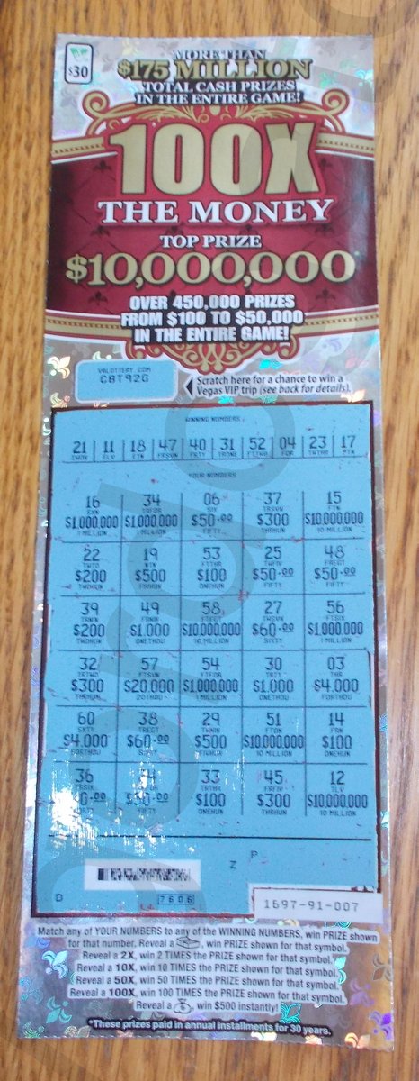 100X The Money $30 Losing Virginia Lottery Ticket