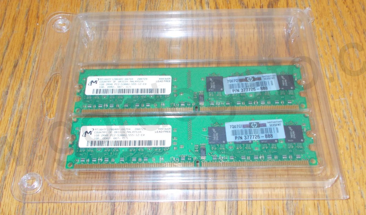 2GB: 2 x 1GB Micron PC-5300 DIMM DDR2 PC2-5300 SDRAM Memory