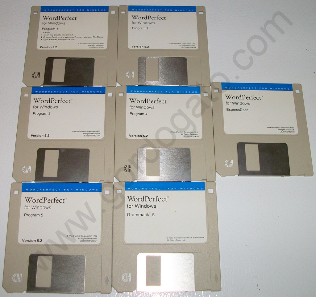 Word Perfect for Windows on 3.5" Floppy Disks Ver 5.2